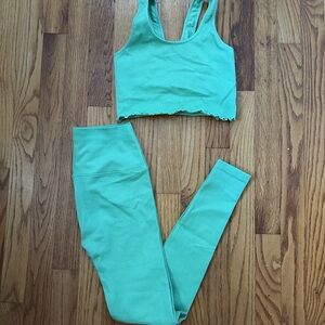 Light Green Ribbed Crop Top and Leggings Set